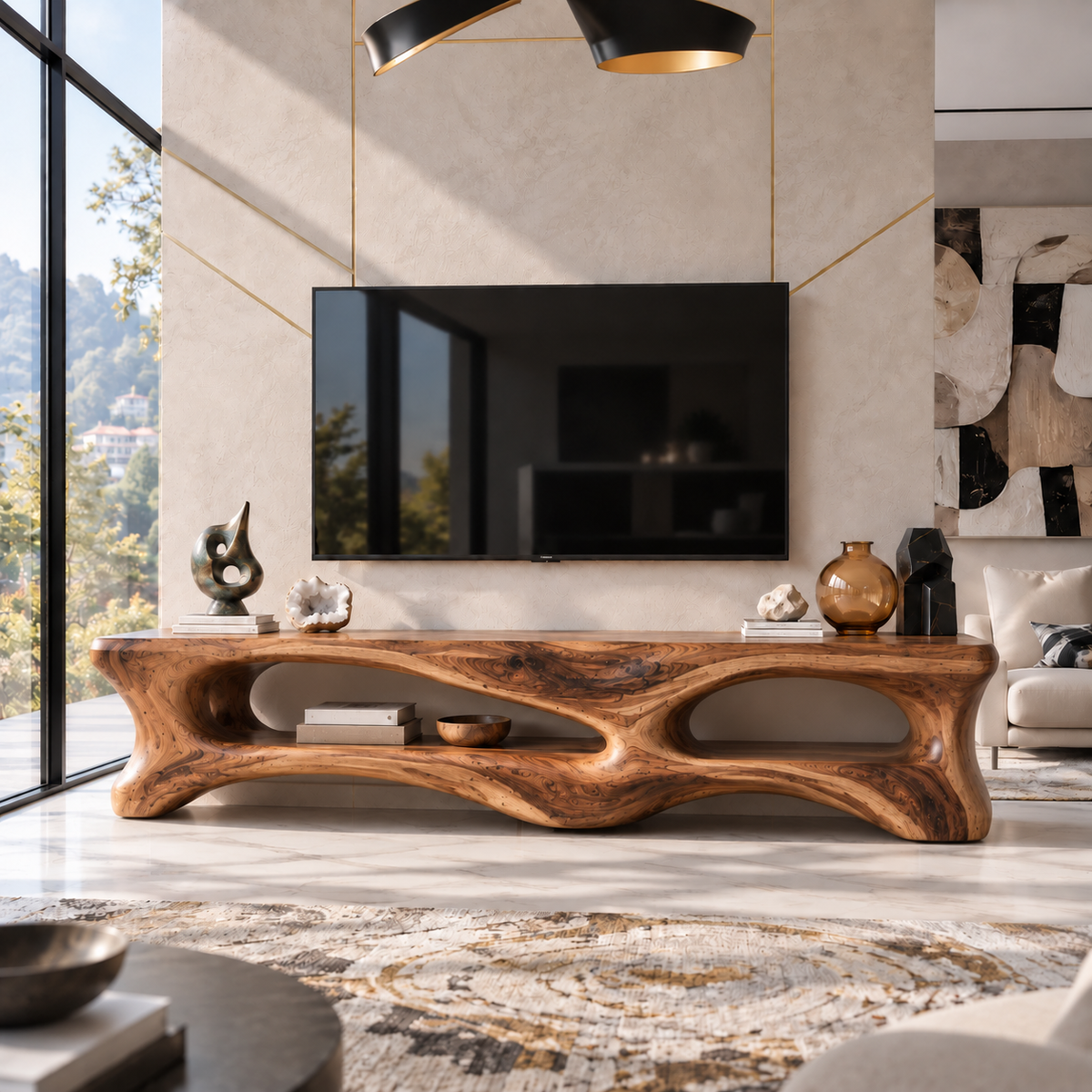 Cassian Sculptural Solid Wood TV Stand - Design 101 - main view