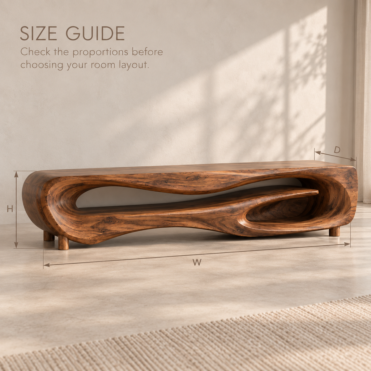 Noelle Sculptural Solid Wood TV Stand - Design 103 - product detail and styling view 7