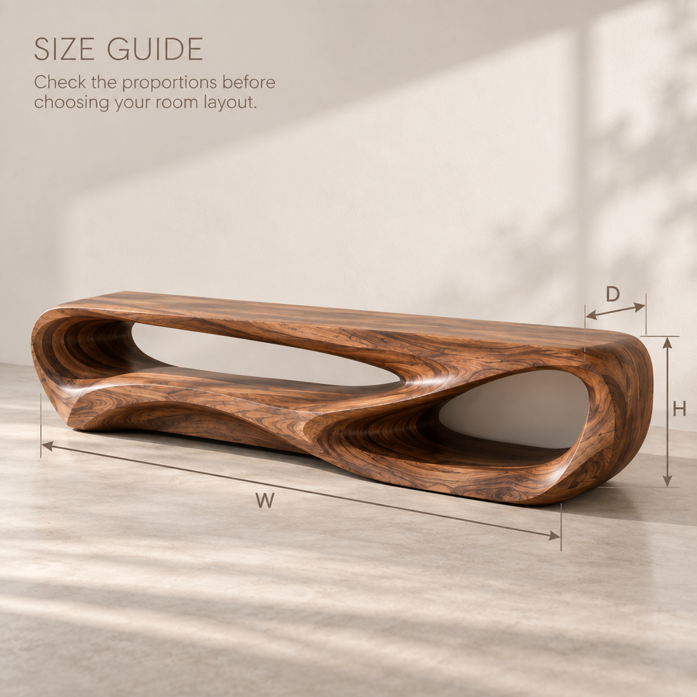 Elian Sculptural Solid Wood TV Stand - Design 104 - product detail and styling view 7