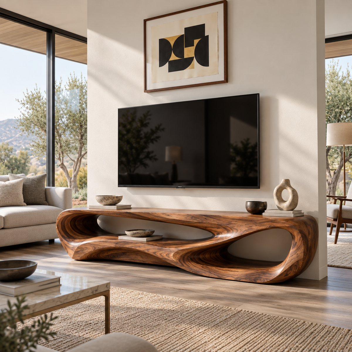 Elian Sculptural Solid Wood TV Stand - Design 104 - main view