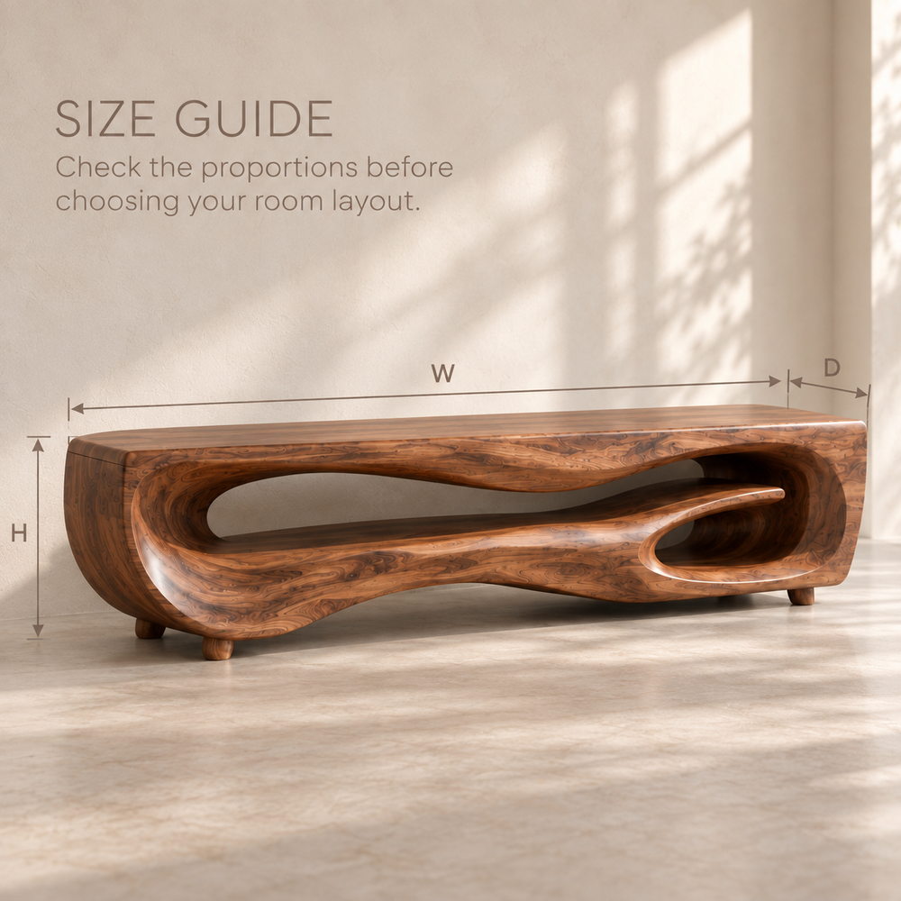 Maelle Sculptural Solid Wood TV Stand - Design 106 - product detail and styling view 7