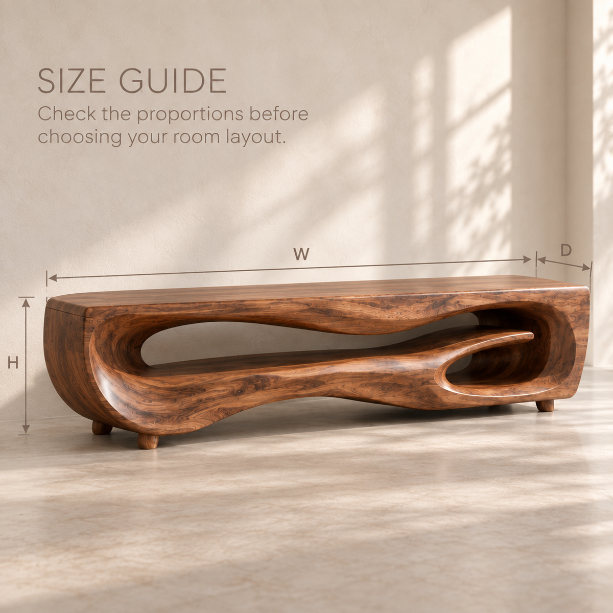 Maelle Sculptural Solid Wood TV Stand - Design 106 - product detail and styling view 7