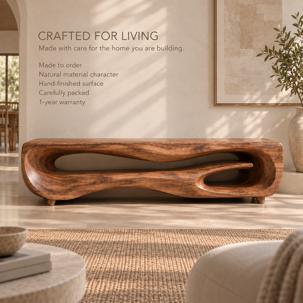 Maelle Sculptural Solid Wood TV Stand - Design 106 - product detail and styling view 8