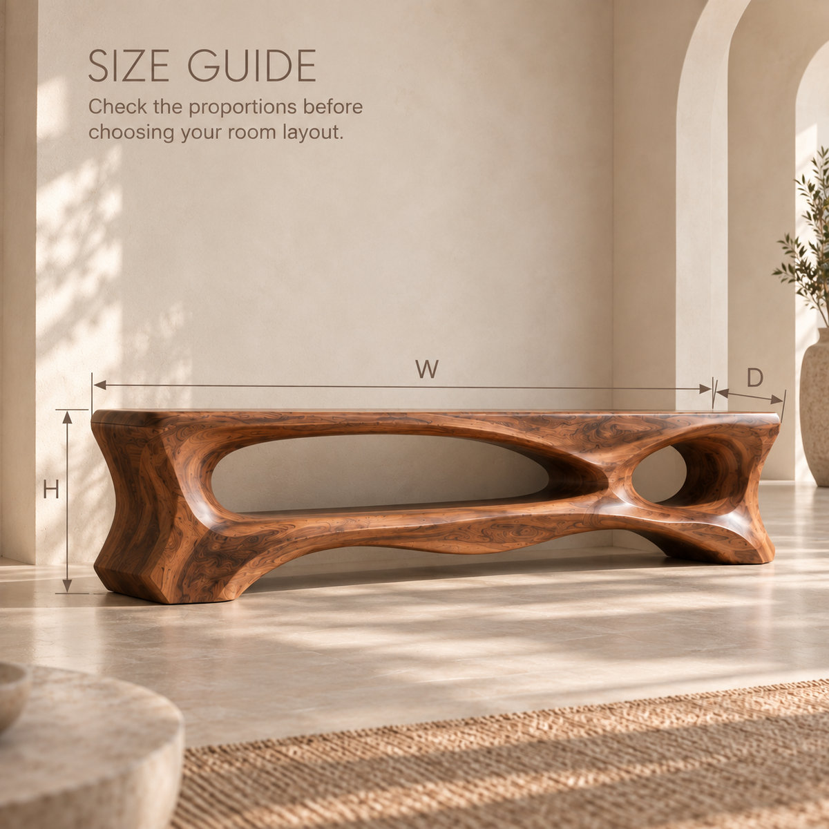 Corin Sculptural Solid Wood TV Stand - Design 107 - product detail and styling view 7