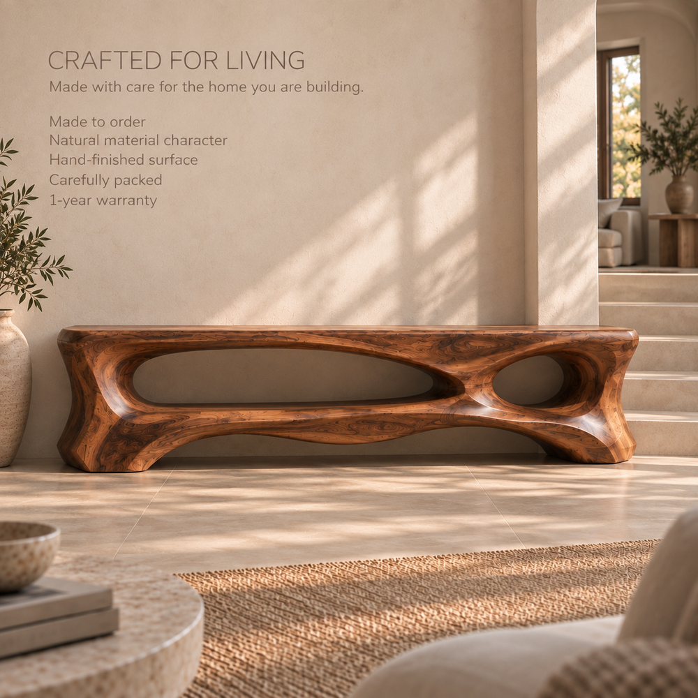 Corin Sculptural Solid Wood TV Stand - Design 107 - product detail and styling view 8