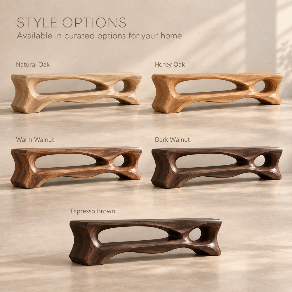 Corin Sculptural Solid Wood TV Stand - Design 107 - product detail and styling view 10