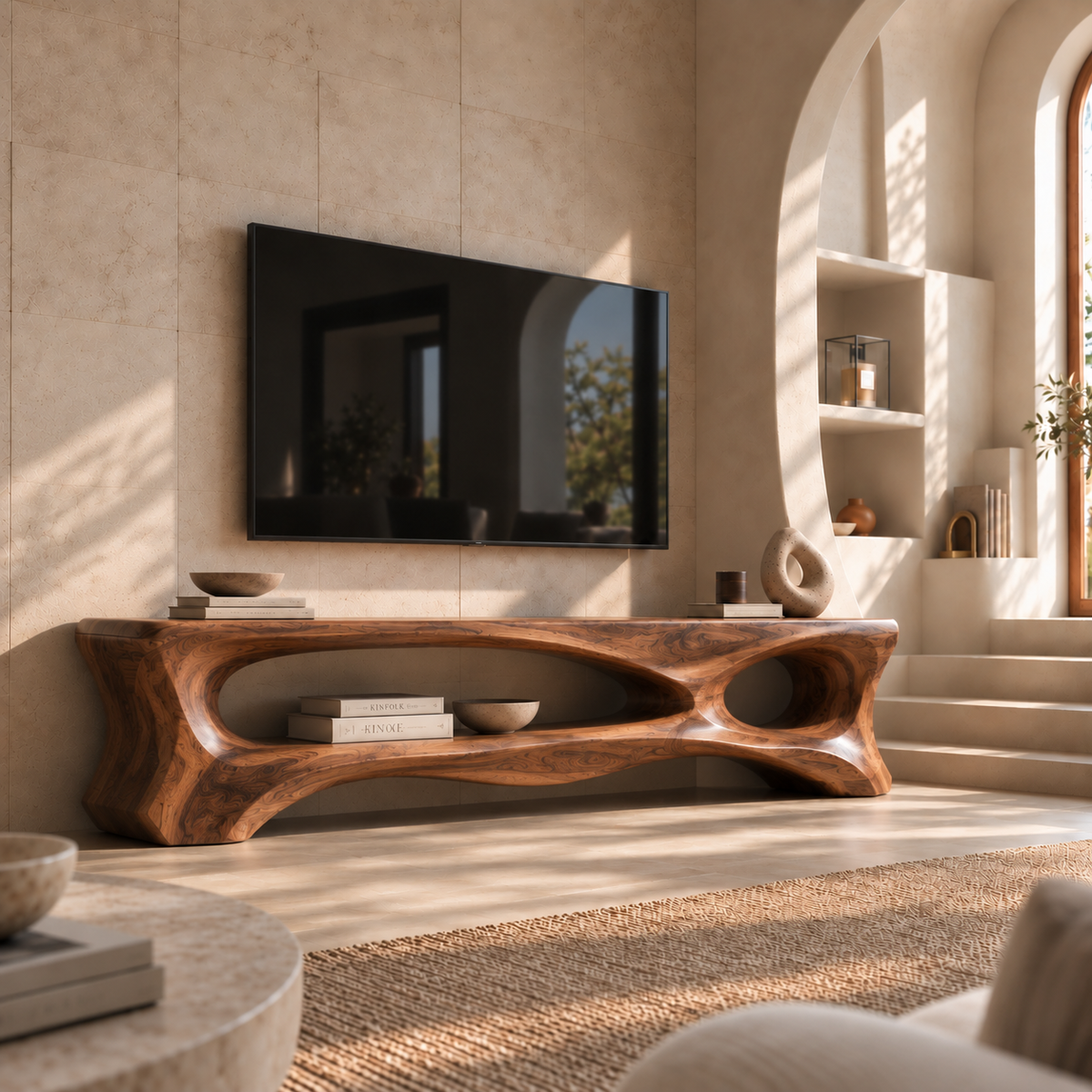 Corin Sculptural Solid Wood TV Stand - Design 107 - main view