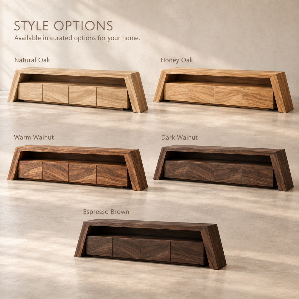 Amara Sculptural Solid Wood TV Stand - Design 108 - product detail and styling view 10