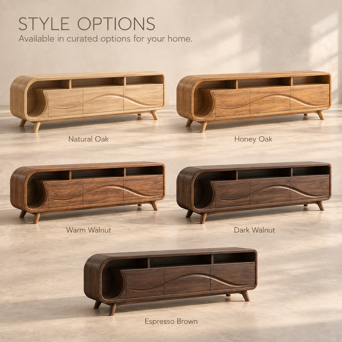 Theron Sculptural Solid Wood TV Stand - Design 109 - product detail and styling view 10