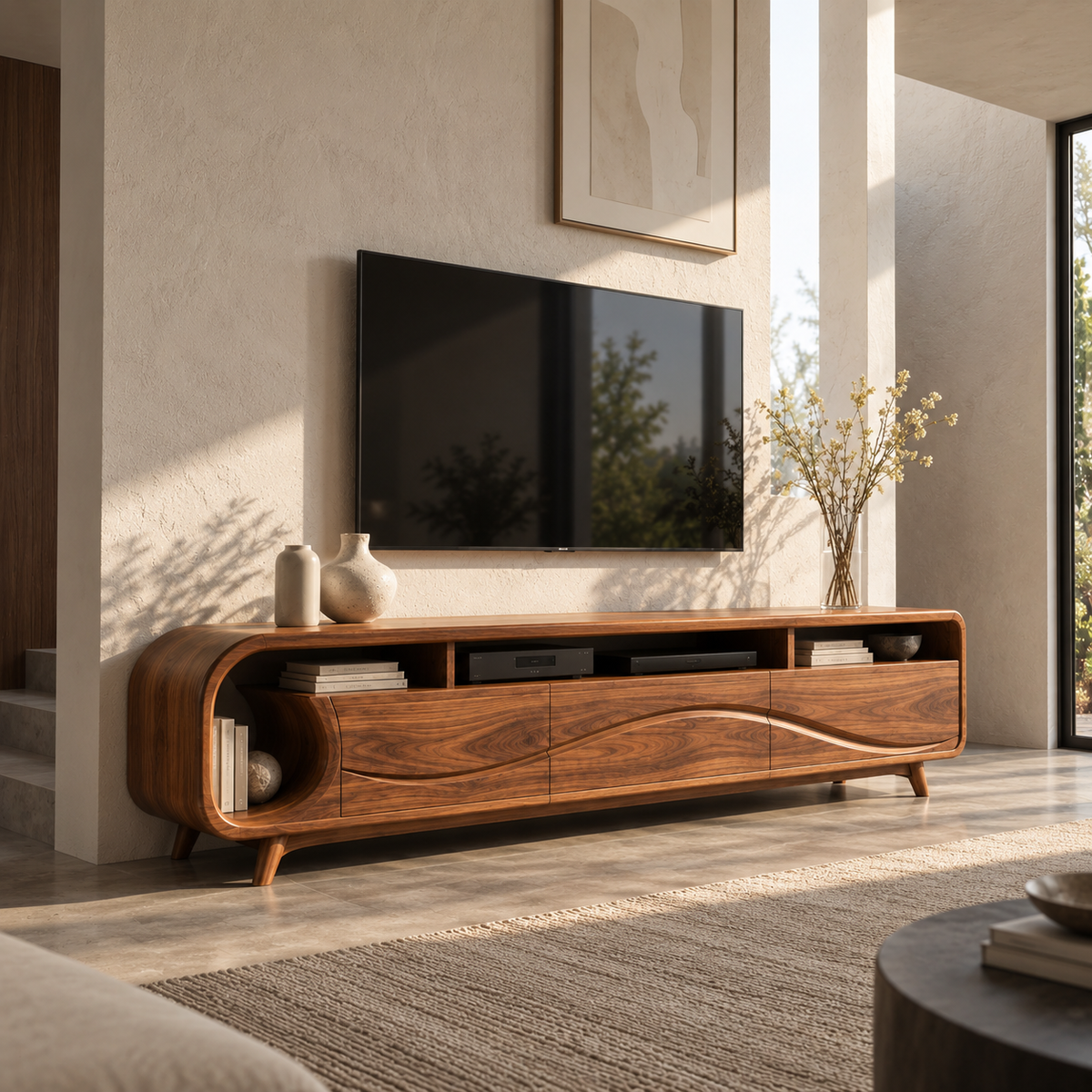 Theron Sculptural Solid Wood TV Stand - Design 109 - main view