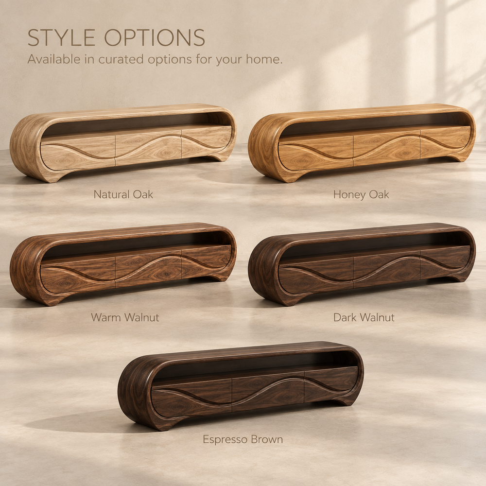 Alora Sculptural Solid Wood TV Stand - Design 111 - product detail and styling view 10