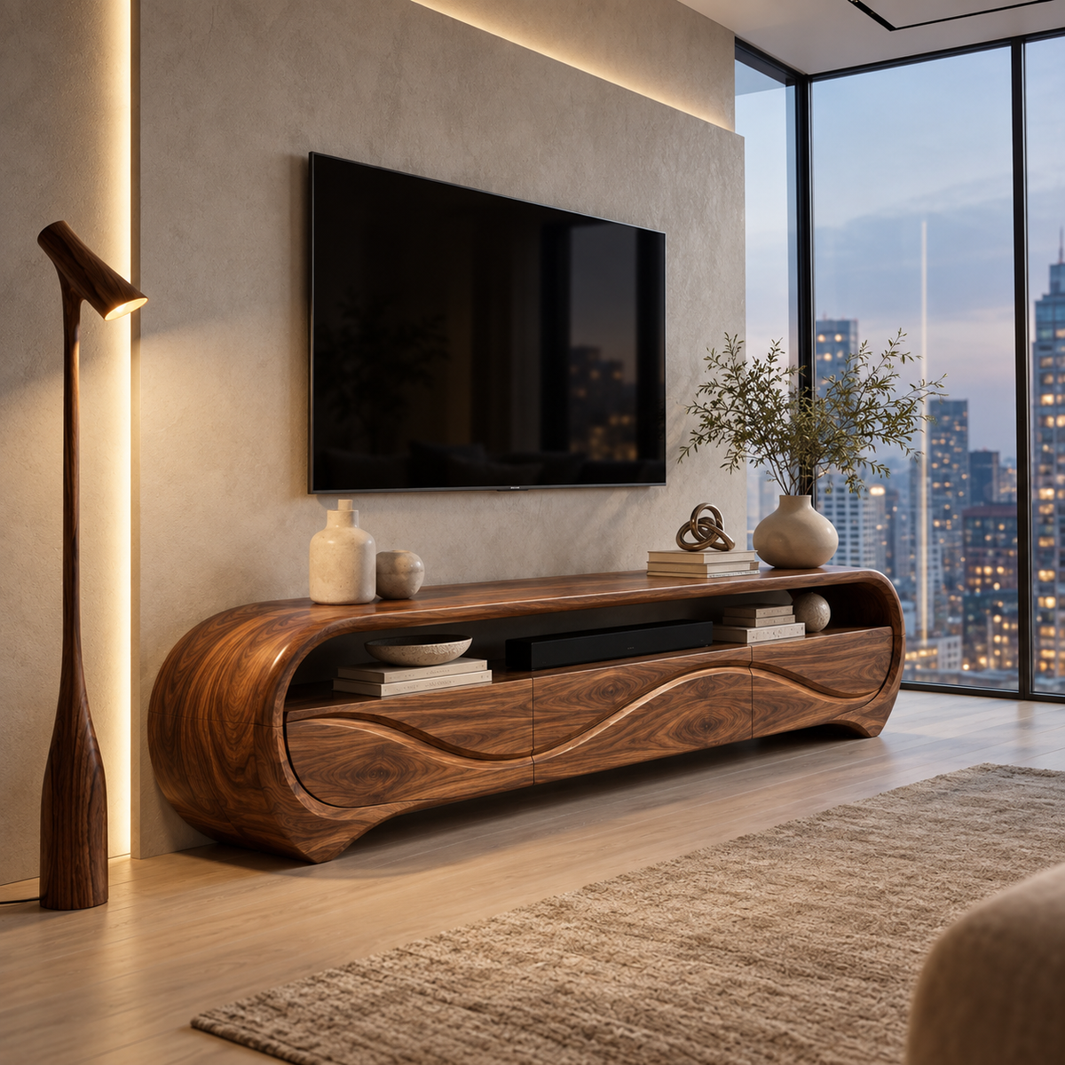 Alora Sculptural Solid Wood TV Stand - Design 111 - main view