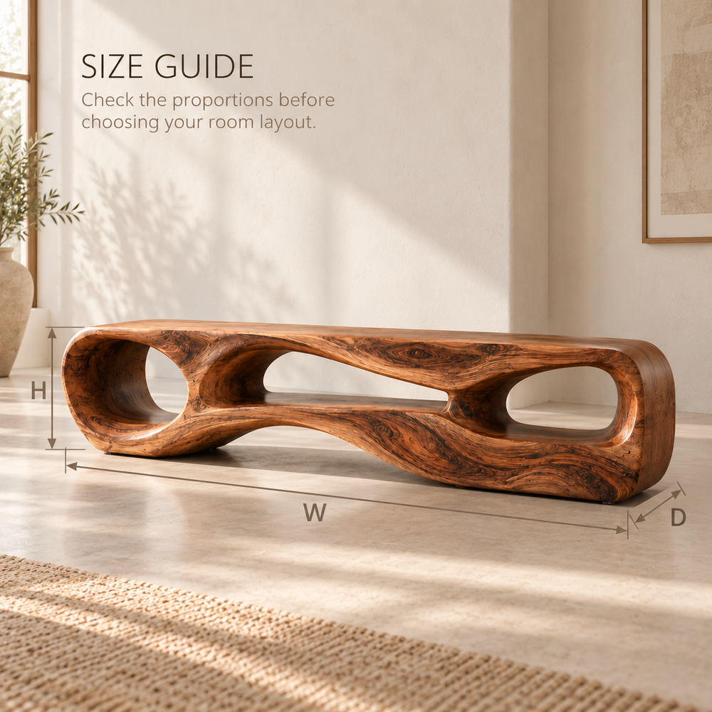 Neria Sculptural Solid Wood TV Stand - Design 114 - product detail and styling view 7