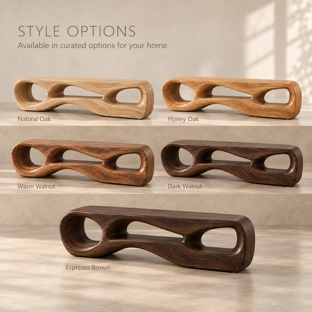 Neria Sculptural Solid Wood TV Stand - Design 114 - product detail and styling view 10