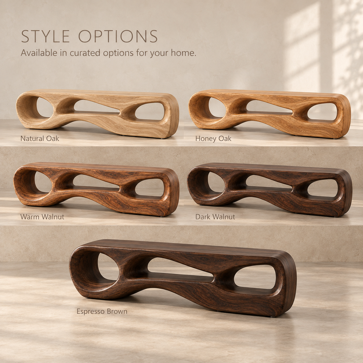 Neria Sculptural Solid Wood TV Stand - Design 114 - product detail and styling view 10