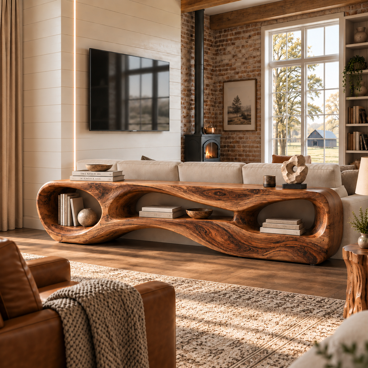 Neria Sculptural Solid Wood TV Stand - Design 114 - main view