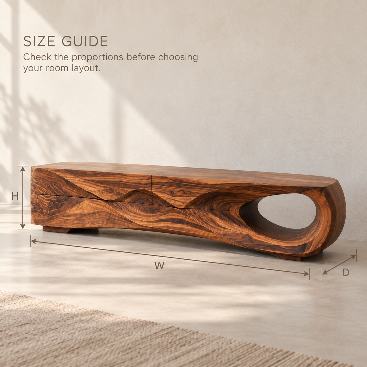 Aster Sculptural Solid Wood TV Stand - Design 115 - product detail and styling view 7