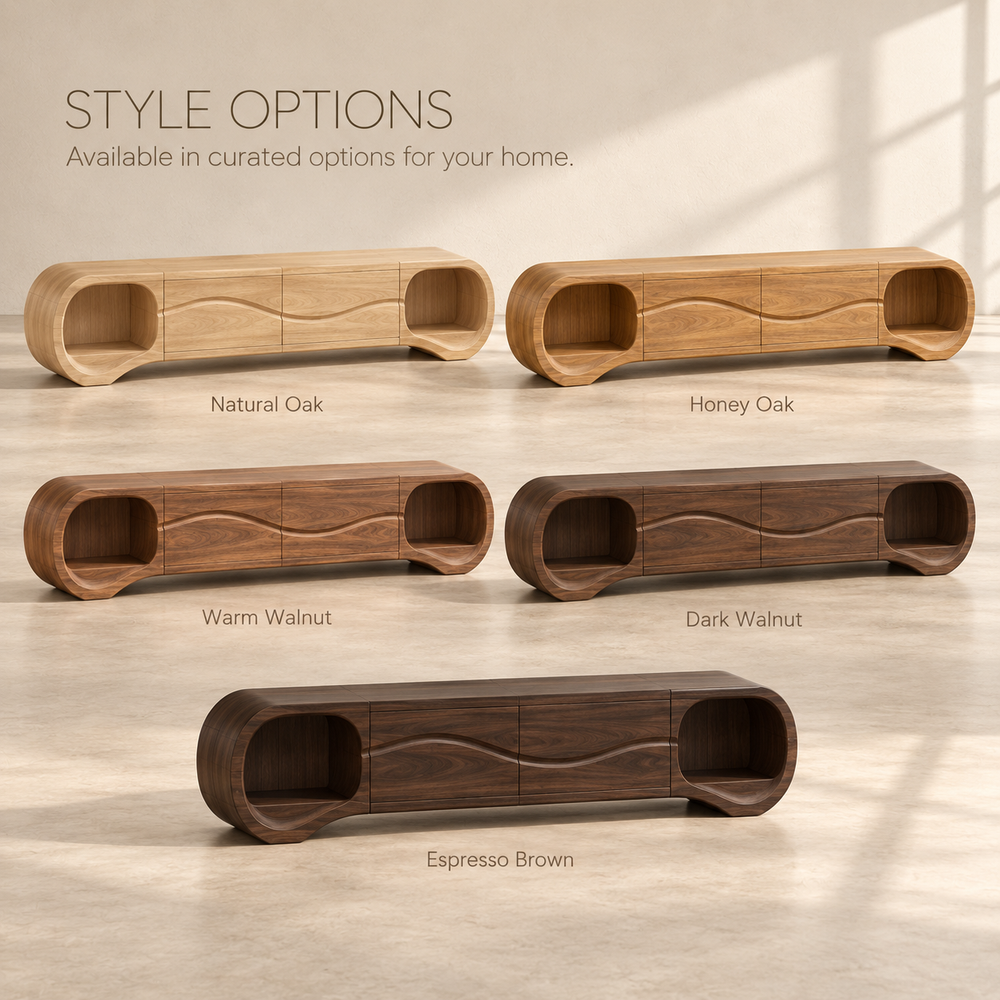 Linnea Sculptural Solid Wood TV Stand - Design 116 - product detail and styling view 10