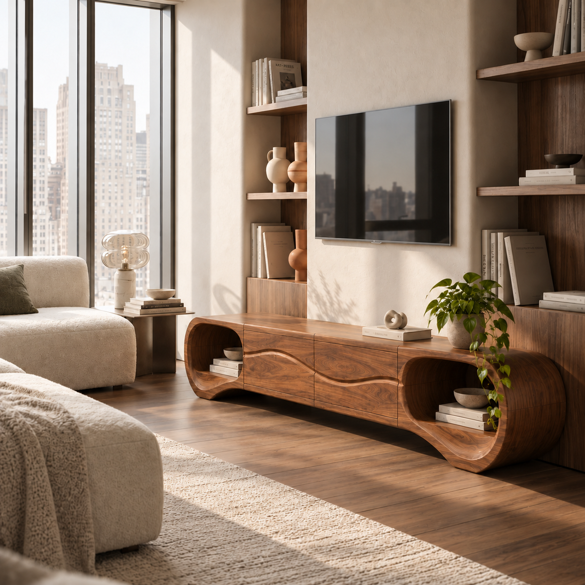 Linnea Sculptural Solid Wood TV Stand - Design 116 - main view