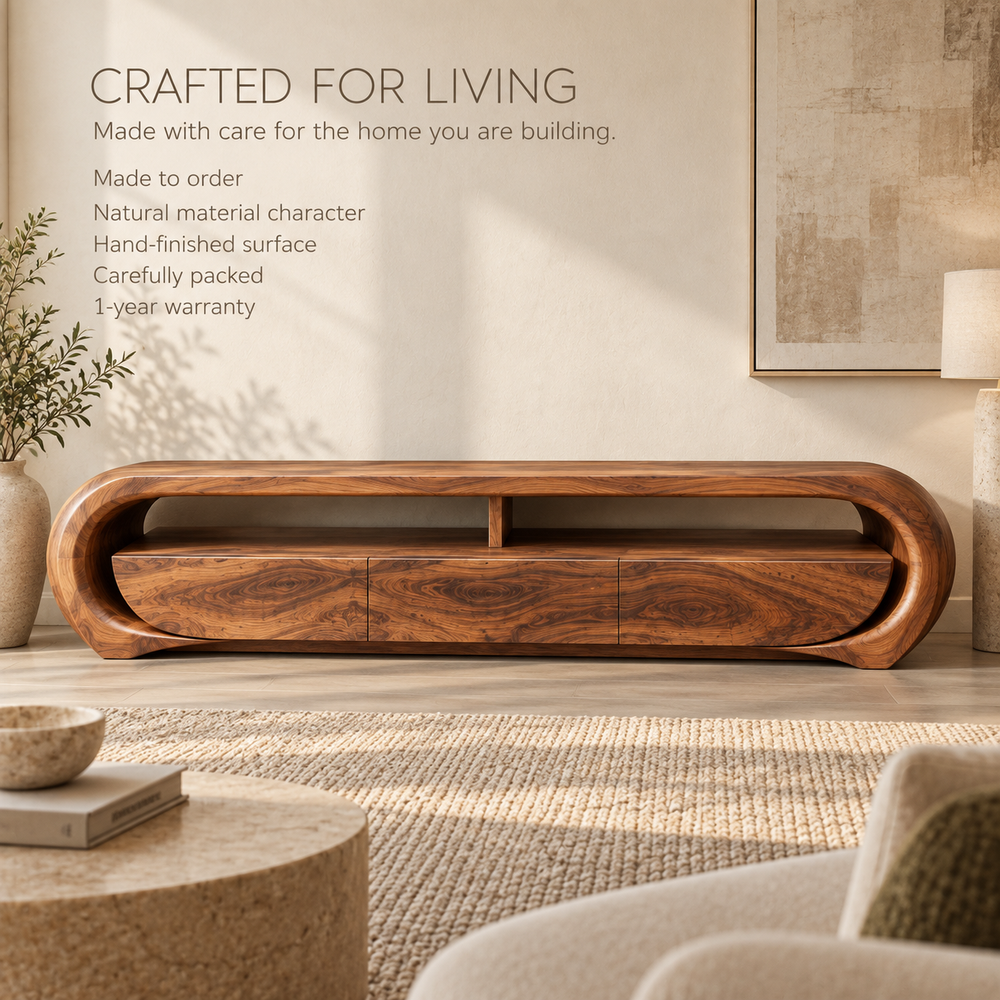 Orla Sculptural Solid Wood TV Stand - Design 117 - product detail and styling view 8