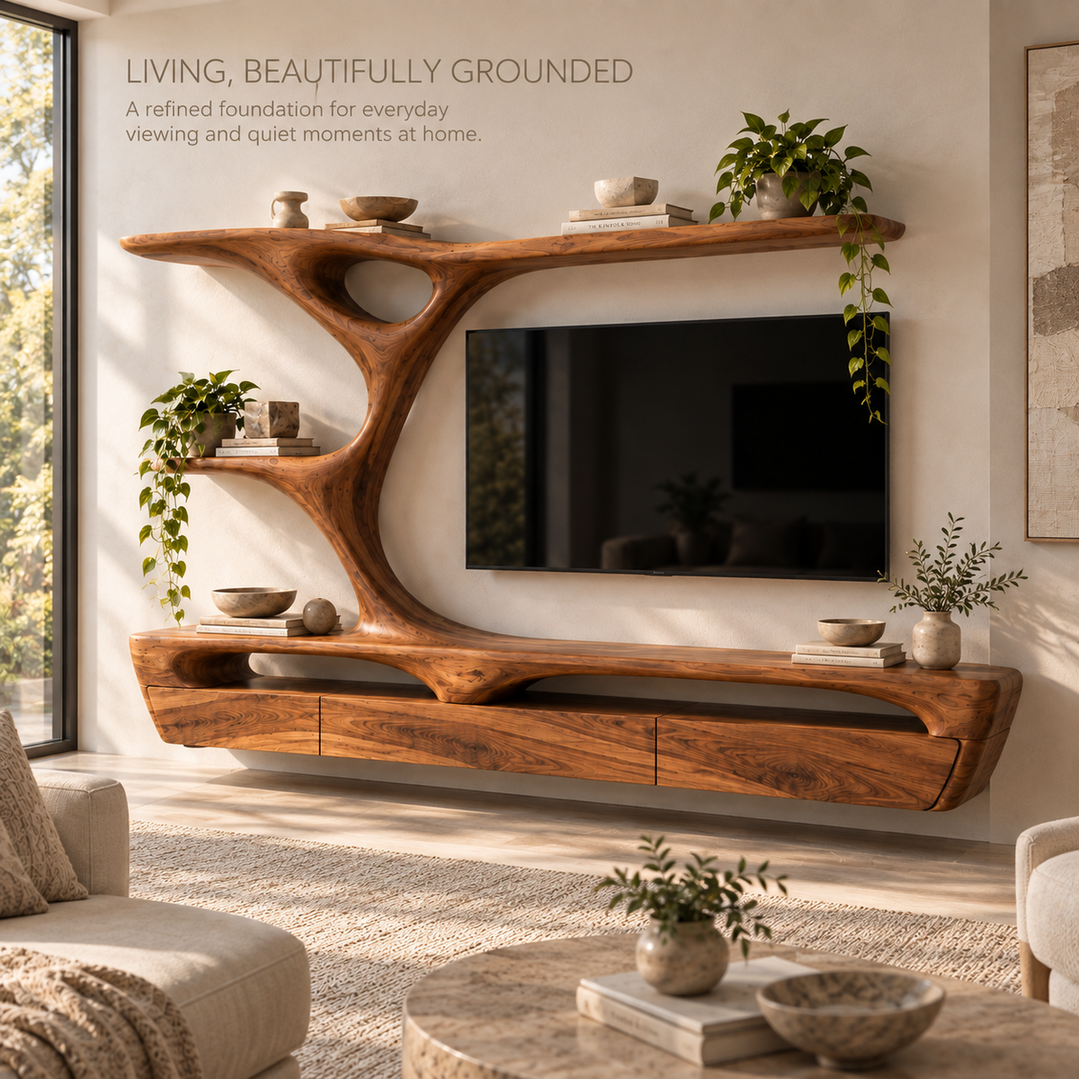 Sabine Tree Shelf & Floating Media Console - Design 118 - main lifestyle view