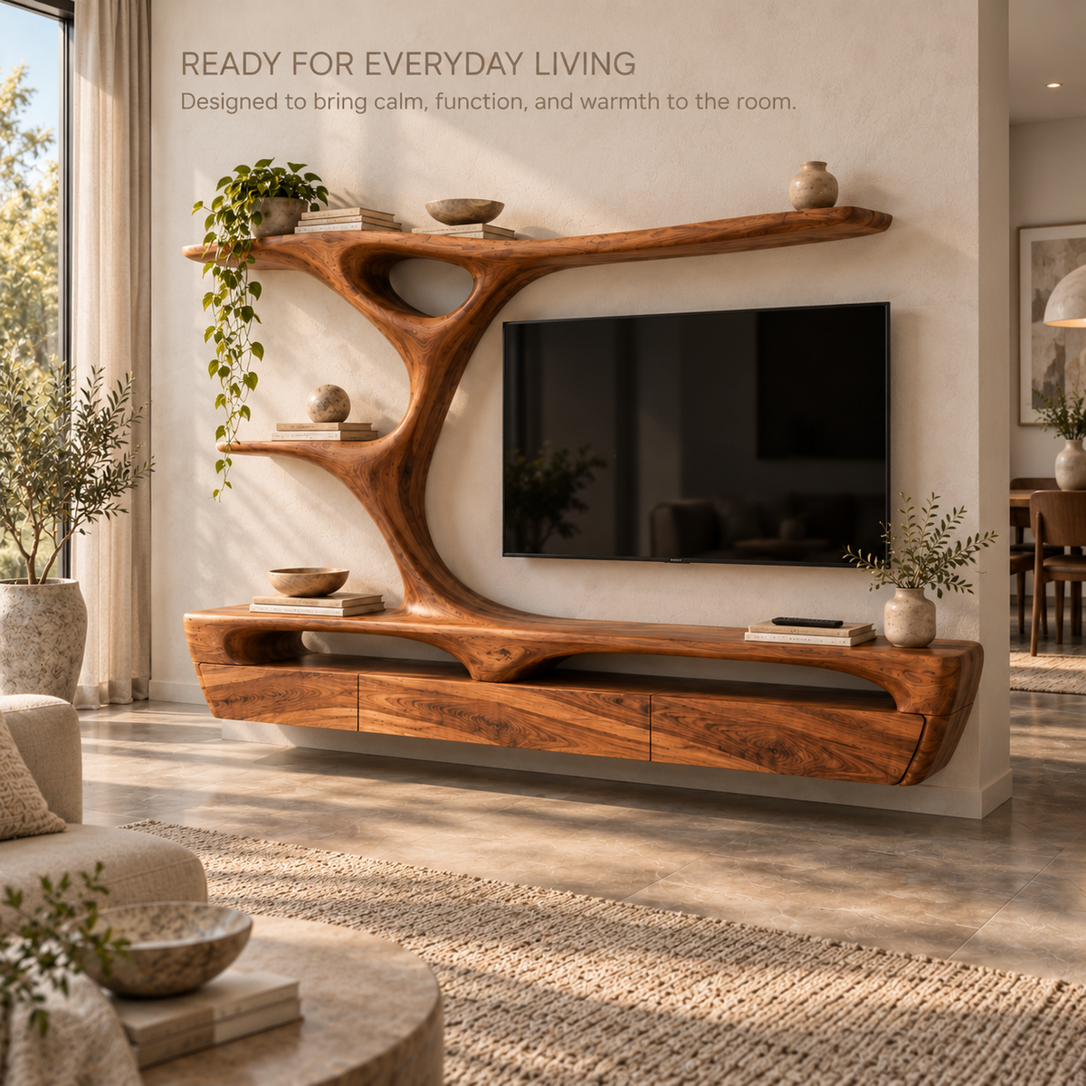 Sabine Tree Shelf & Floating Media Console - Design 118 - product detail and styling view 6