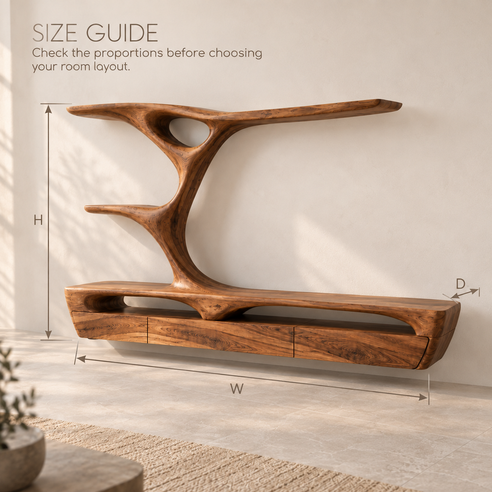 Sabine Tree Shelf & Floating Media Console - Design 118 - product detail and styling view 7