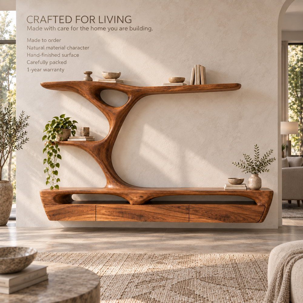 Sabine Tree Shelf & Floating Media Console - Design 118 - product detail and styling view 8