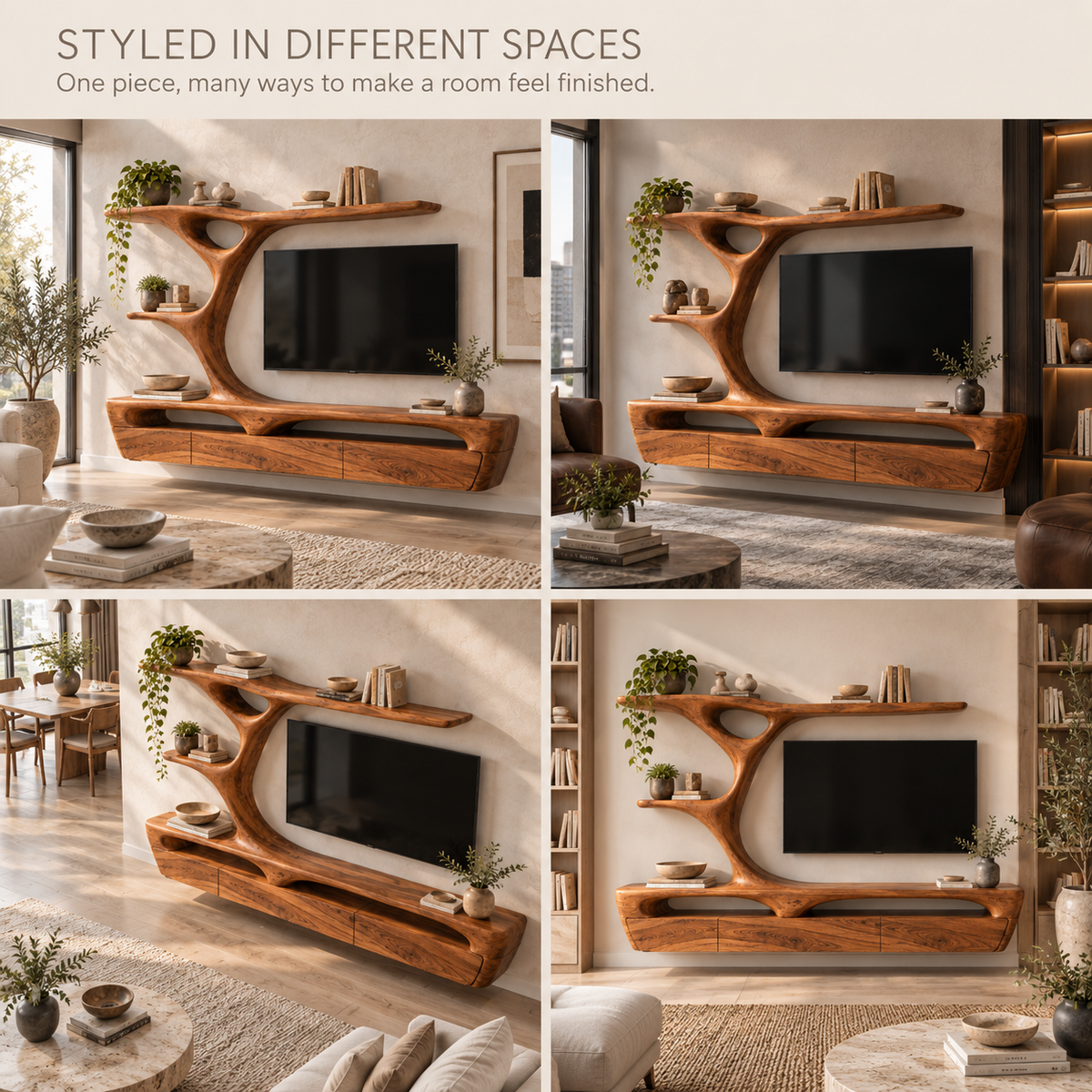 Sabine Tree Shelf & Floating Media Console - Design 118 - product detail and styling view 9
