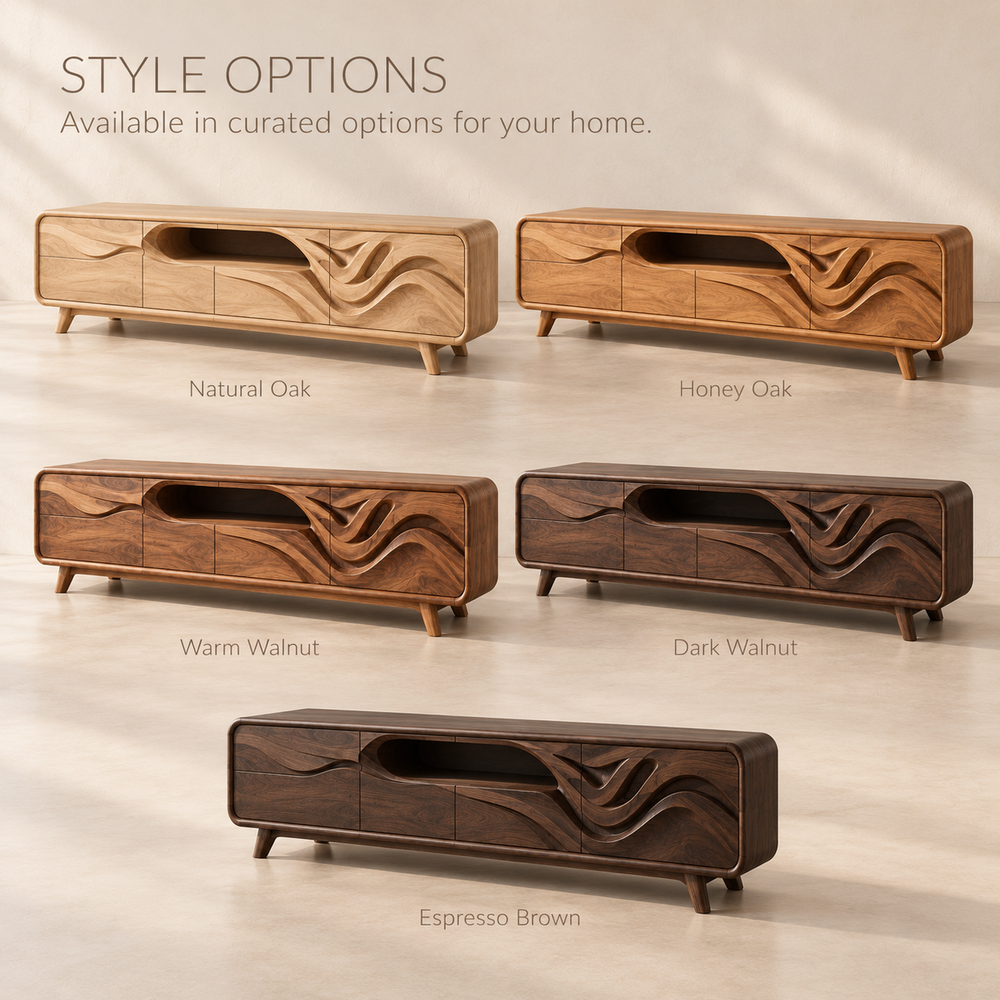 Kieran Sculptural Solid Wood TV Stand - Design 119 - product detail and styling view 10