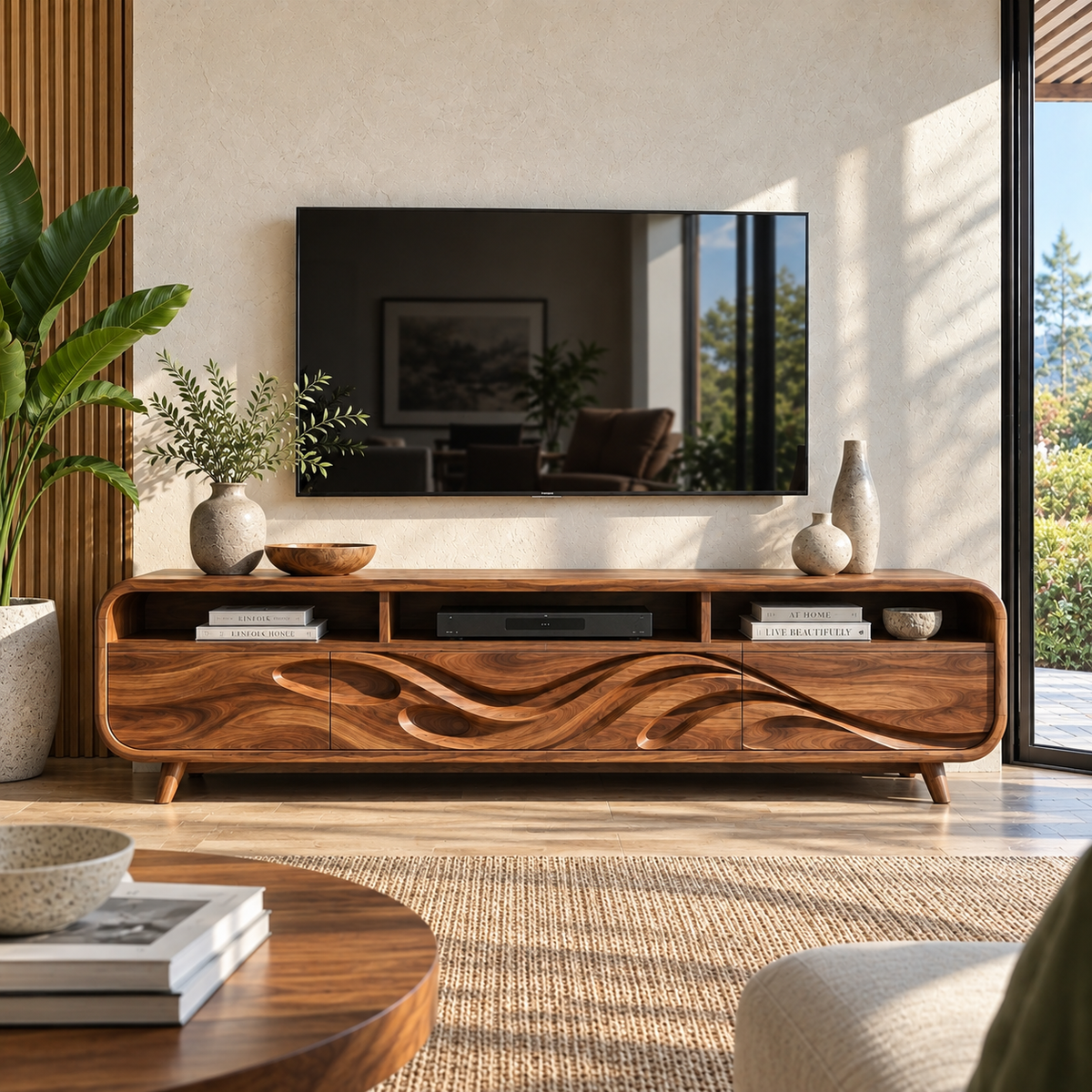 Ansel Sculptural Solid Wood TV Stand - Design 120 - main view