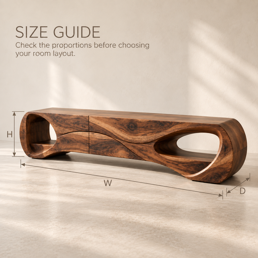 Marlowe Sculptural Solid Wood TV Stand - Design 121 - product detail and styling view 7