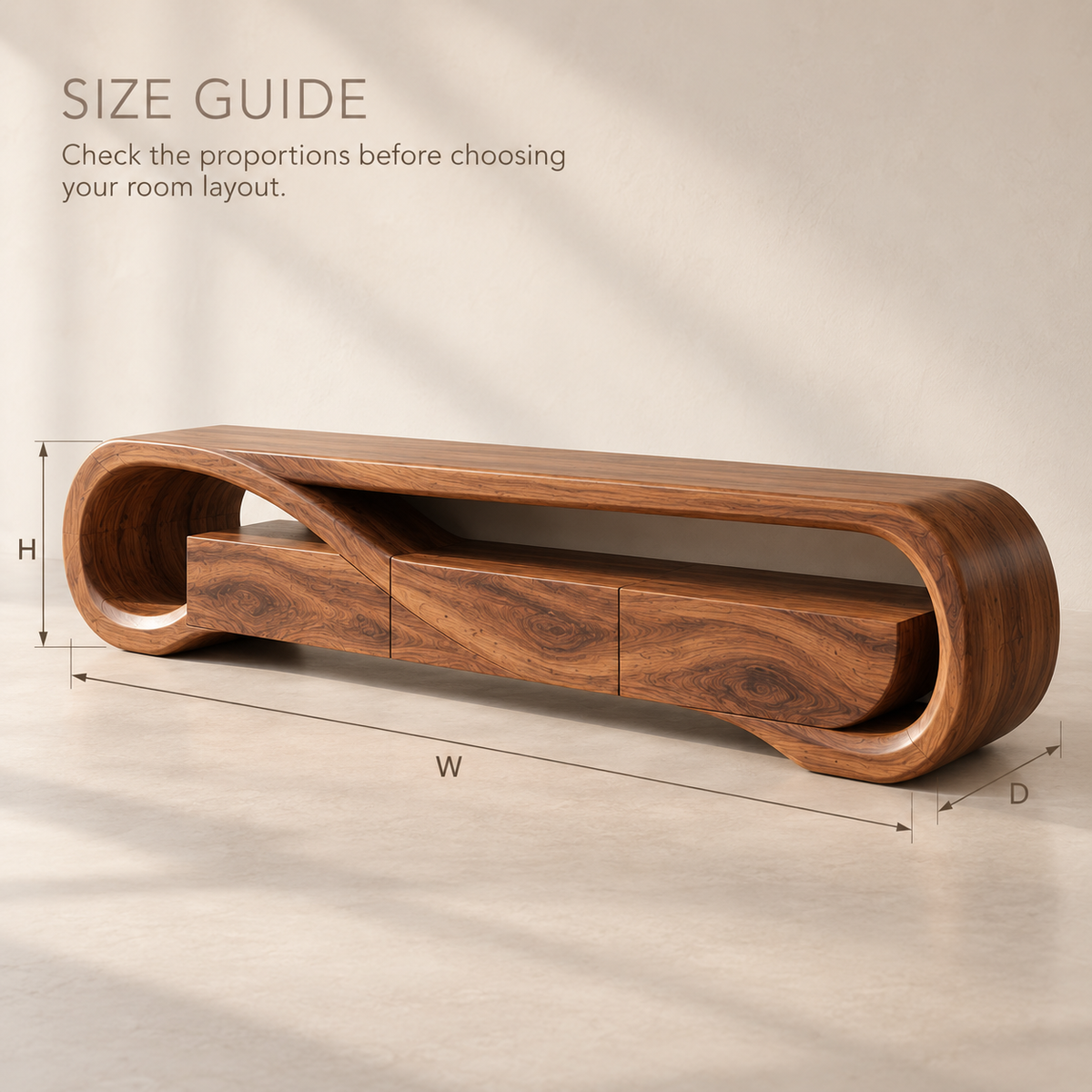 Esme Sculptural Solid Wood TV Stand - Design 122 - product detail and styling view 7