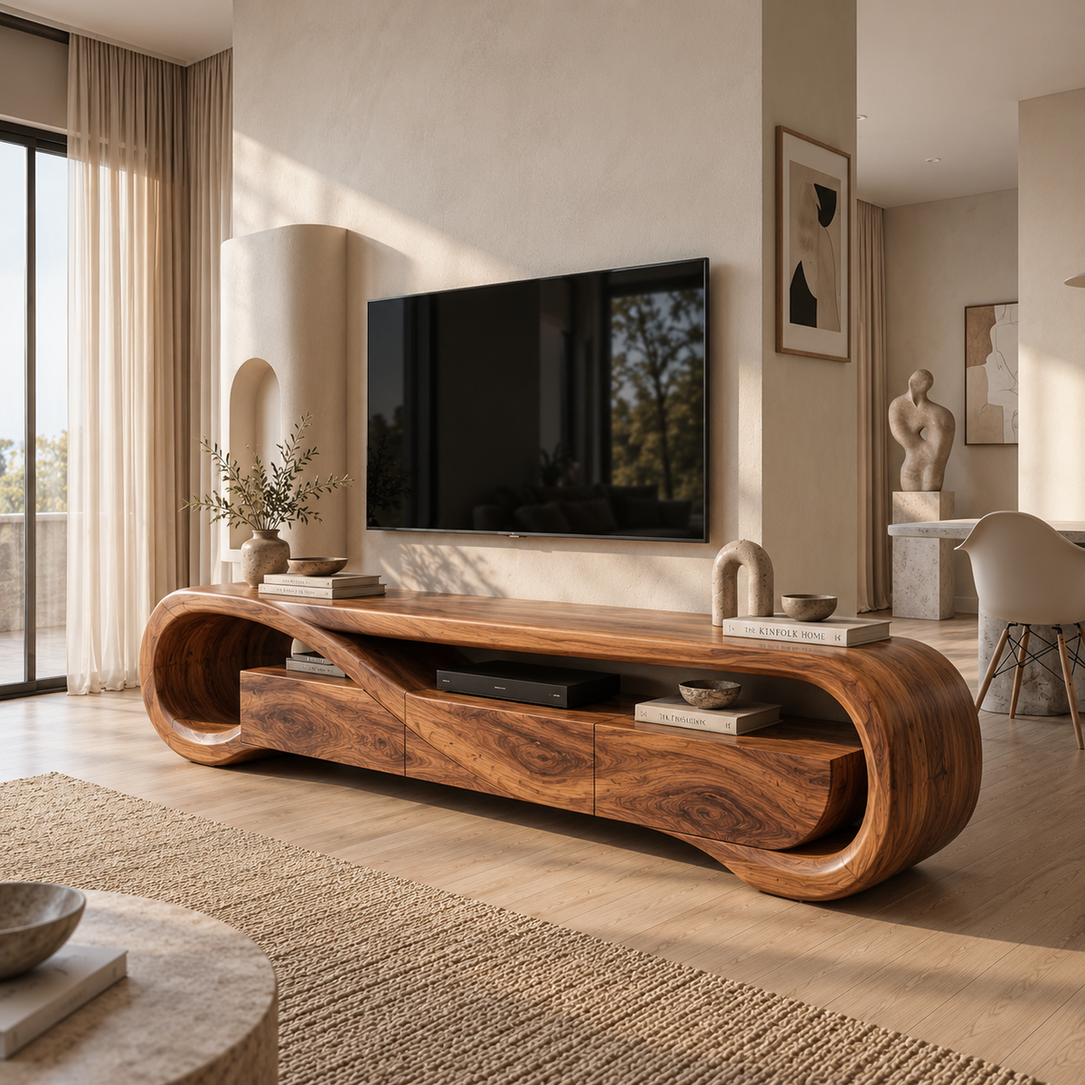 Esme Sculptural Solid Wood TV Stand - Design 122 - main view