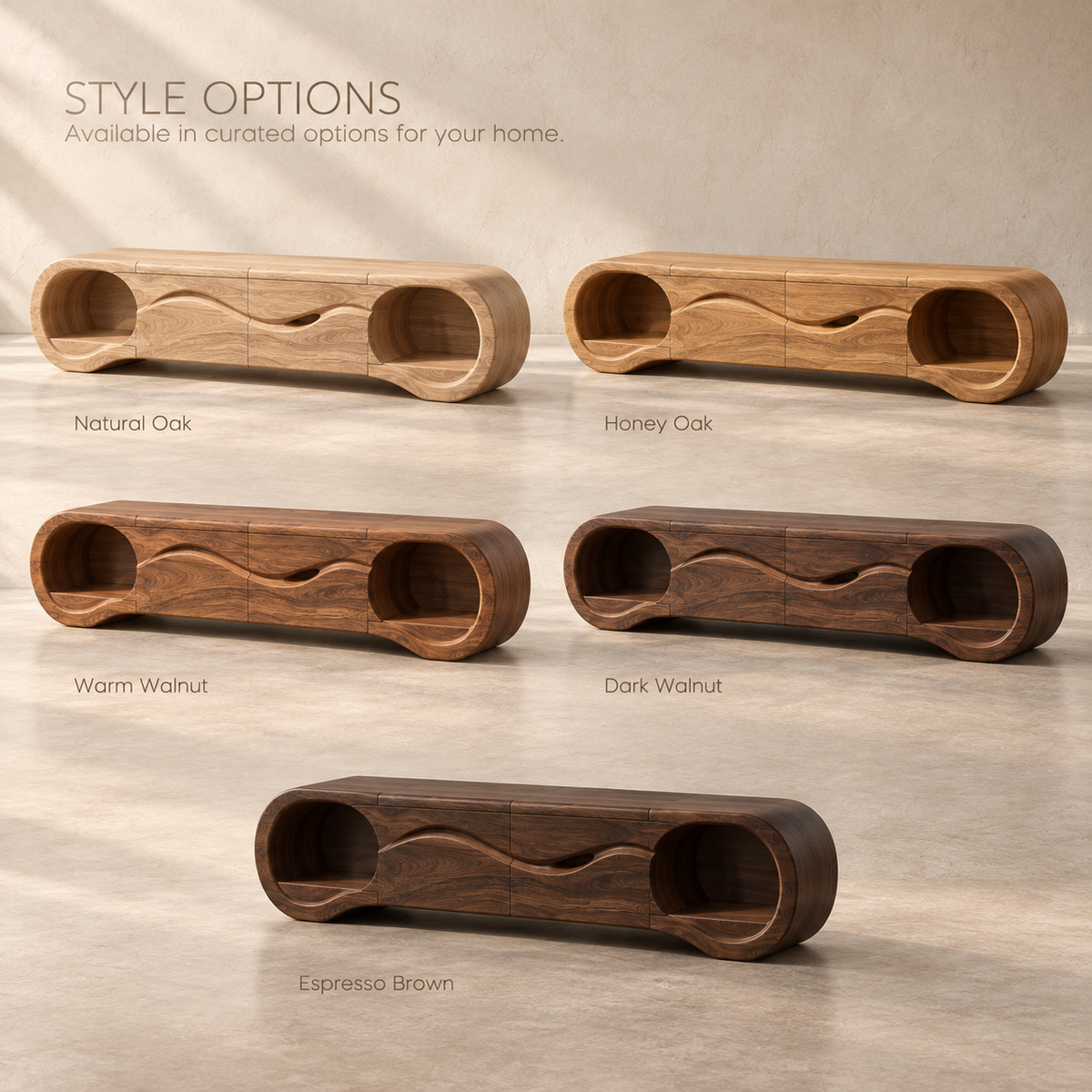 Tova Sculptural Solid Wood TV Stand - Design 123 - product detail and styling view 10