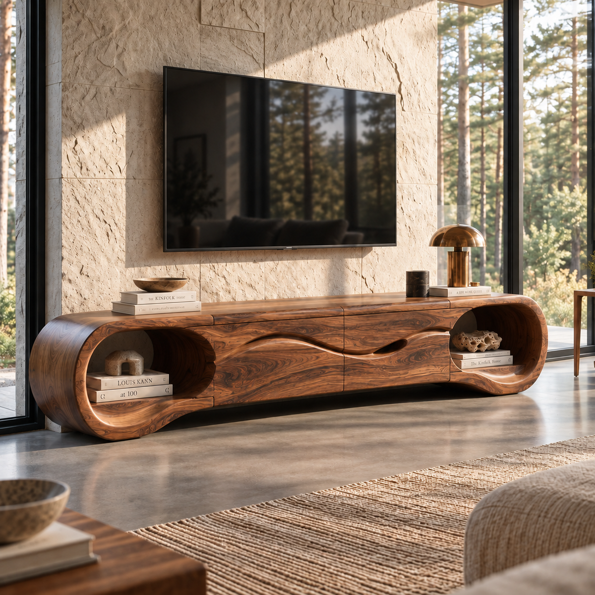 Tova Sculptural Solid Wood TV Stand - Design 123 - main view