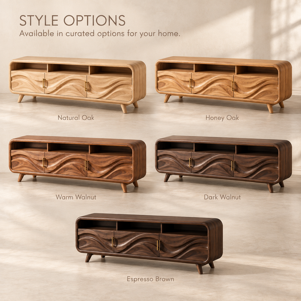 Ilyan Sculptural Solid Wood TV Stand - Design 124 - product detail and styling view 10