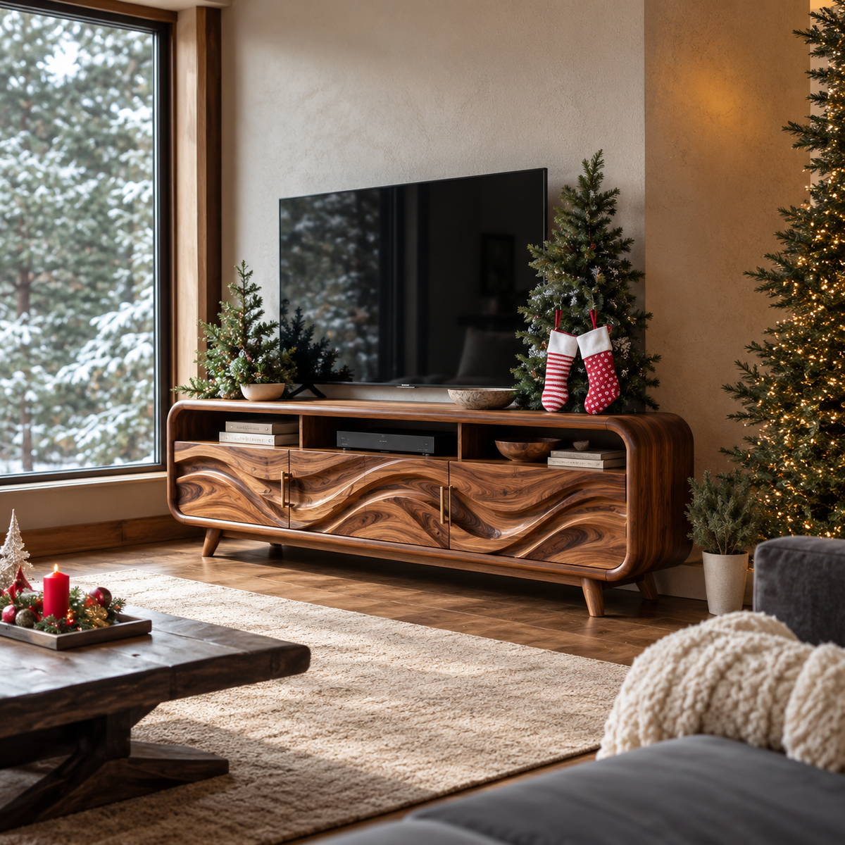 Ilyan Sculptural Solid Wood TV Stand - Design 124 - main view