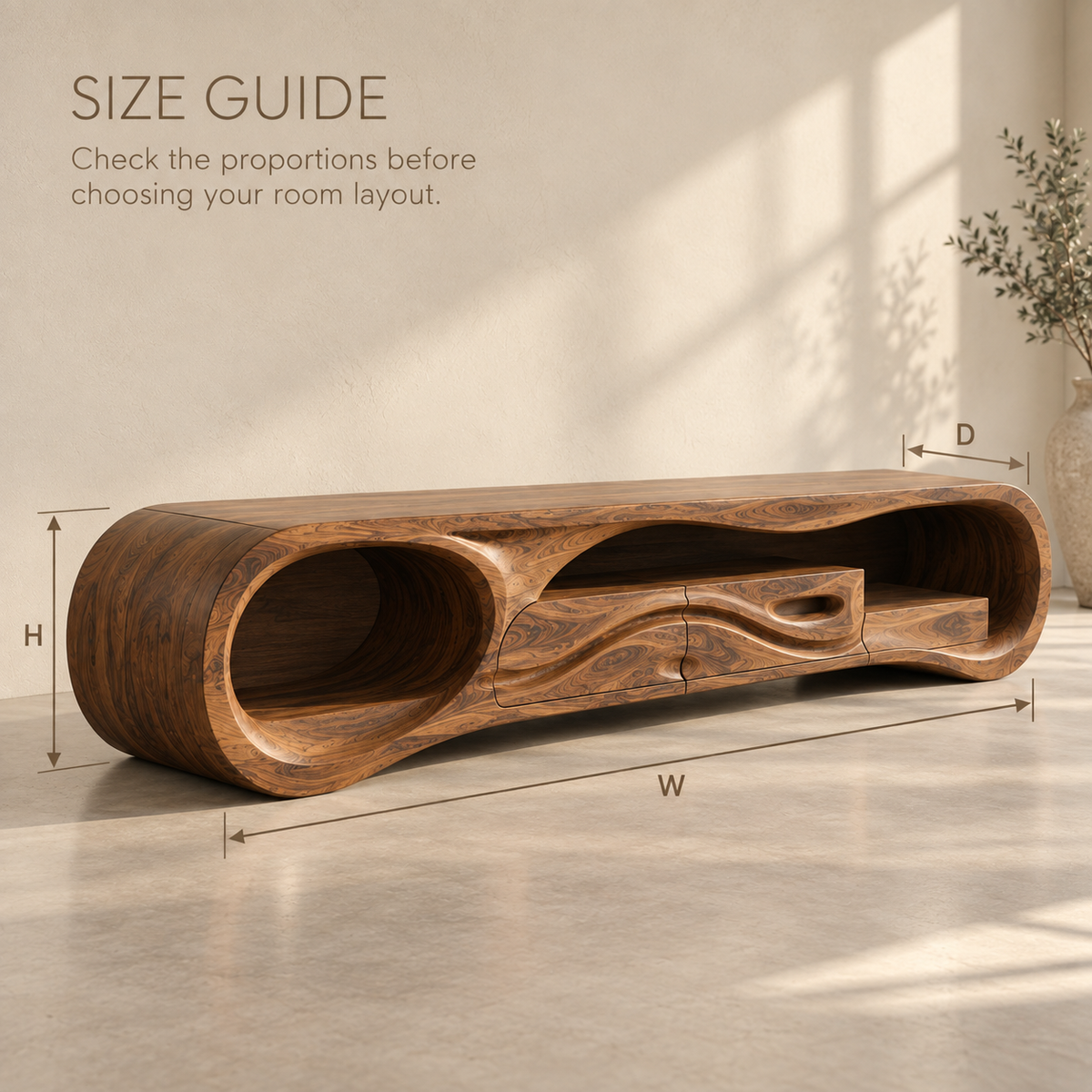 Sylvie Sculptural Solid Wood TV Stand - Design 125 - product detail and styling view 7