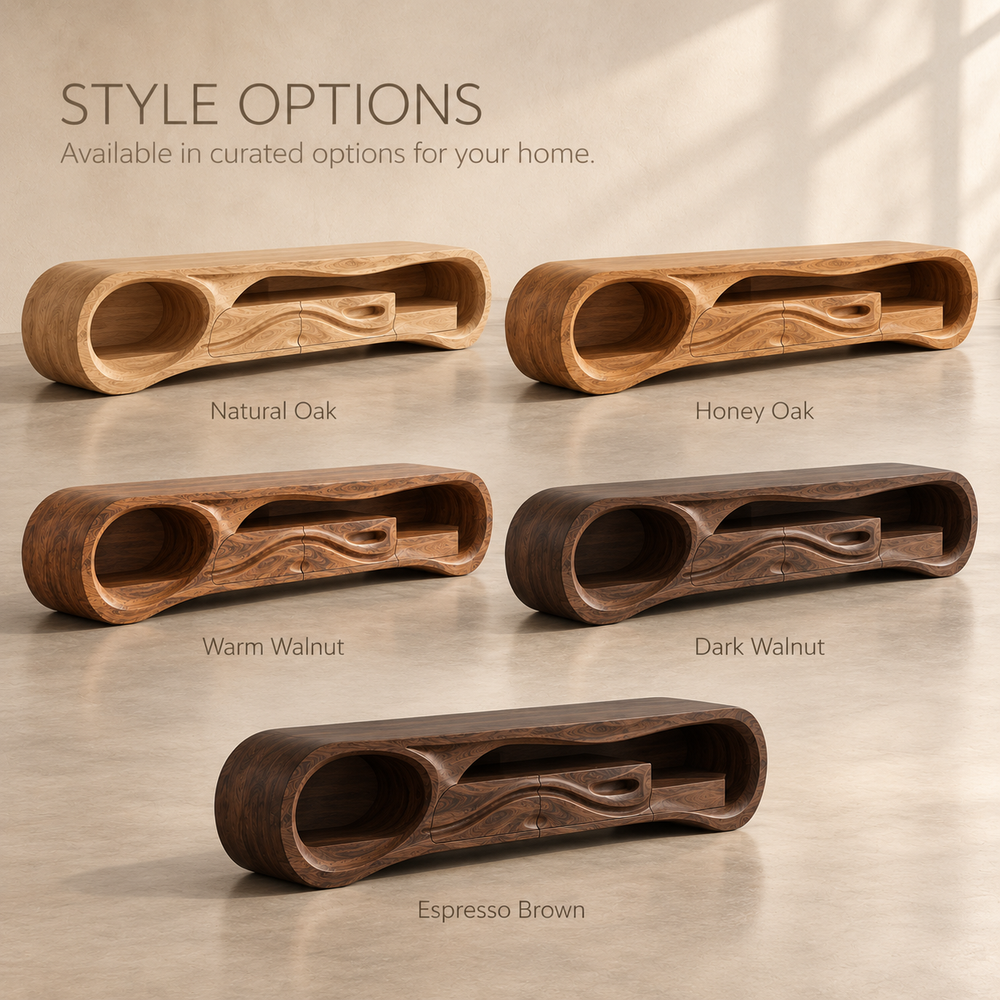 Sylvie Sculptural Solid Wood TV Stand - Design 125 - product detail and styling view 10