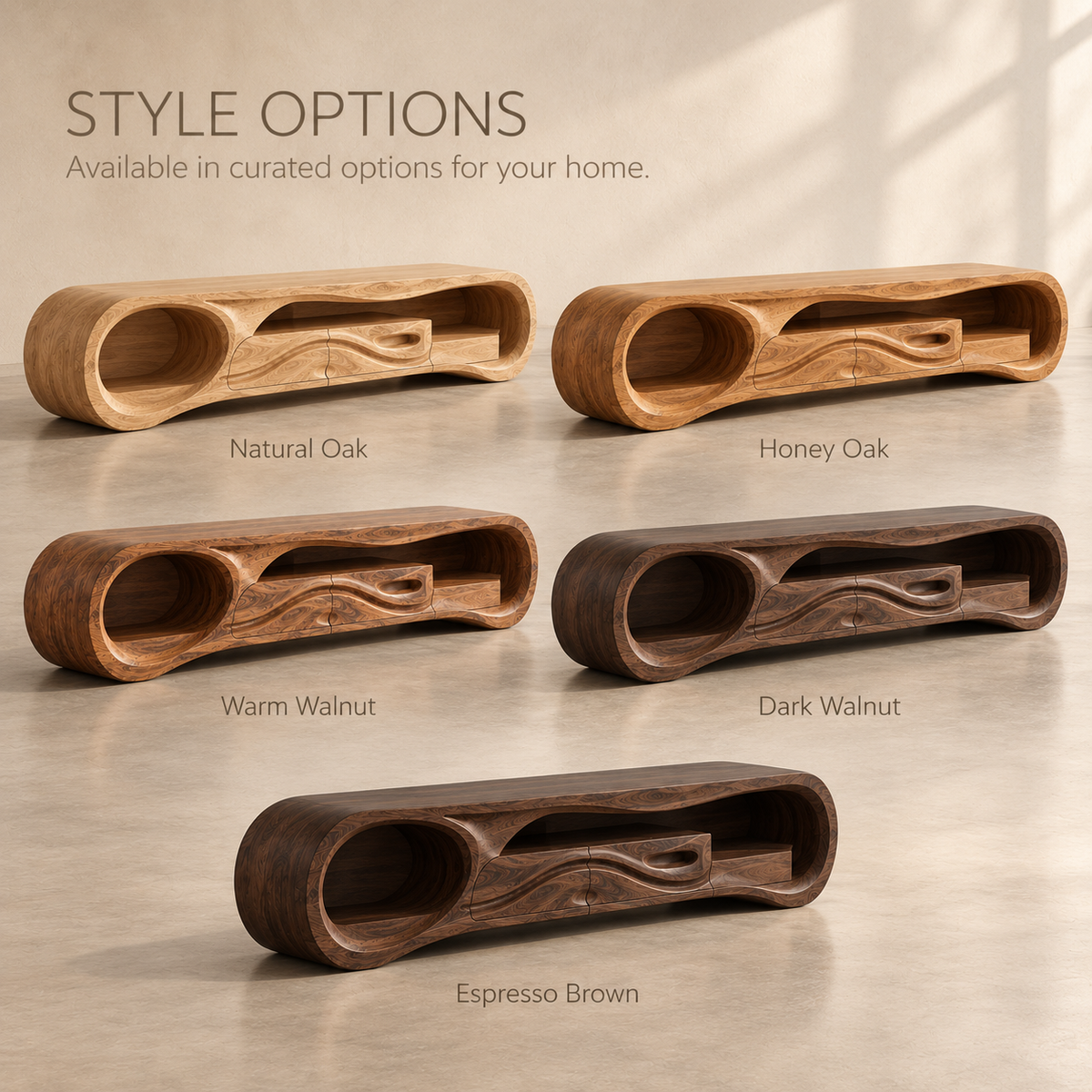 Sylvie Sculptural Solid Wood TV Stand - Design 125 - product detail and styling view 10