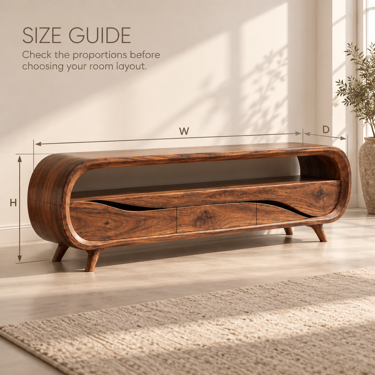 Varen Sculptural Solid Wood TV Stand - Design 126 - product detail and styling view 7