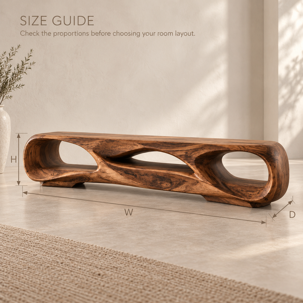 Celeste Sculptural Solid Wood TV Stand - Design 127 - product detail and styling view 7