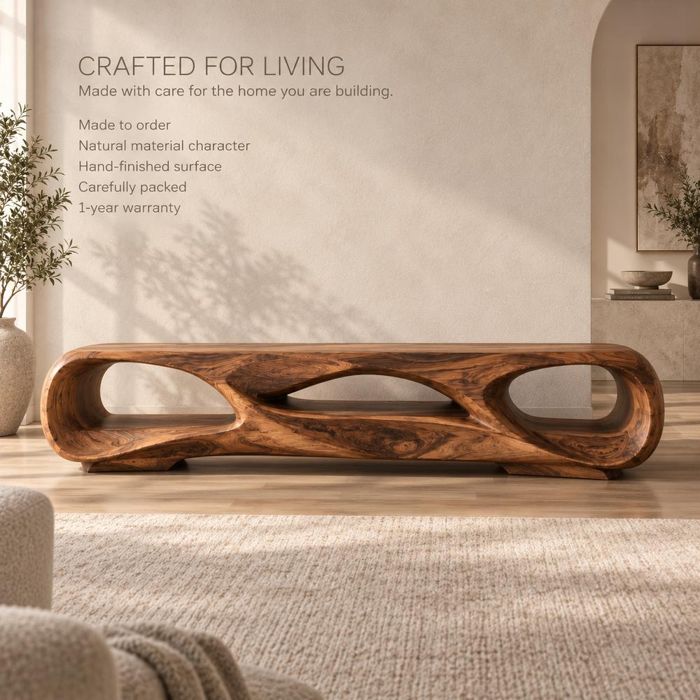 Celeste Sculptural Solid Wood TV Stand - Design 127 - product detail and styling view 8