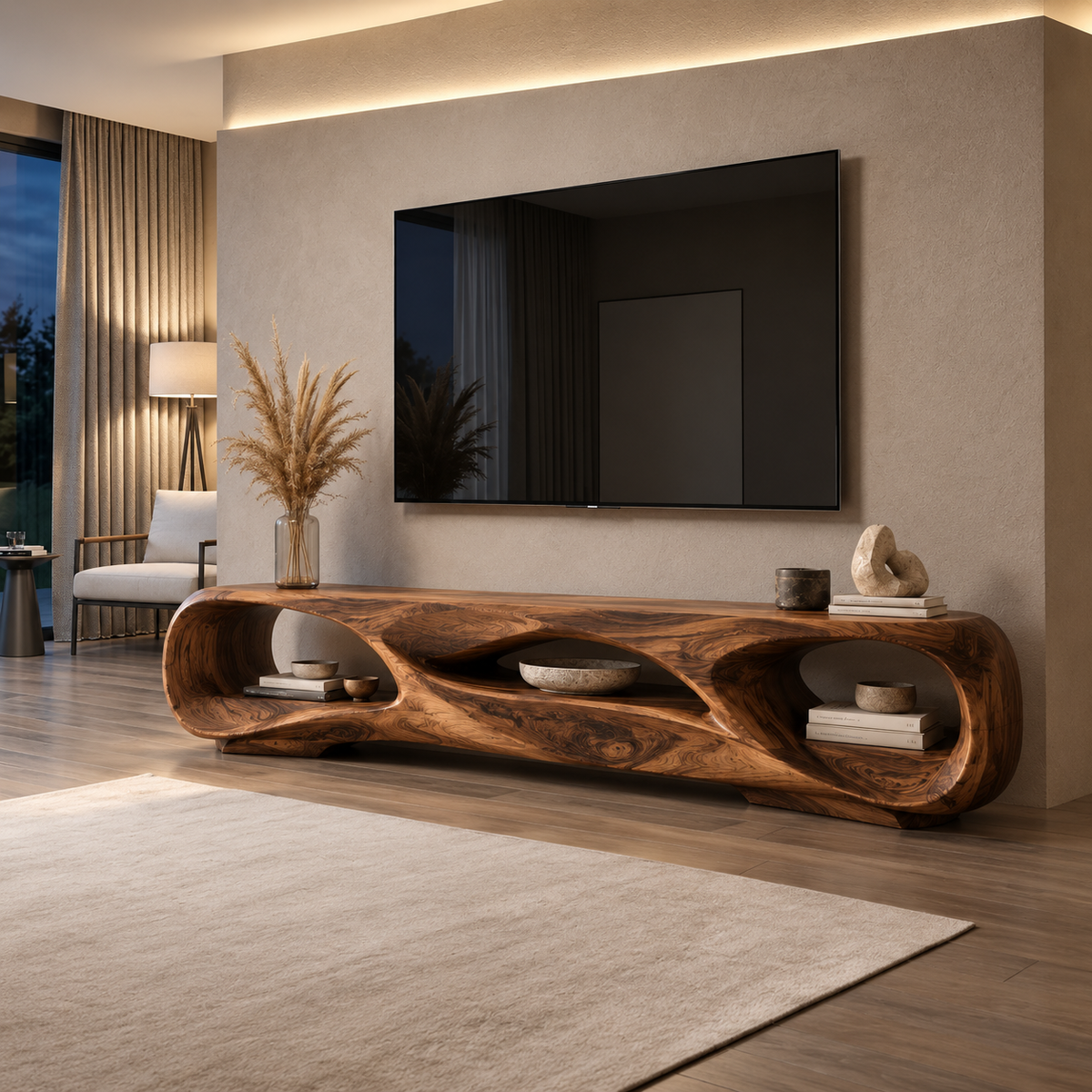 Celeste Sculptural Solid Wood TV Stand - Design 127 - main view