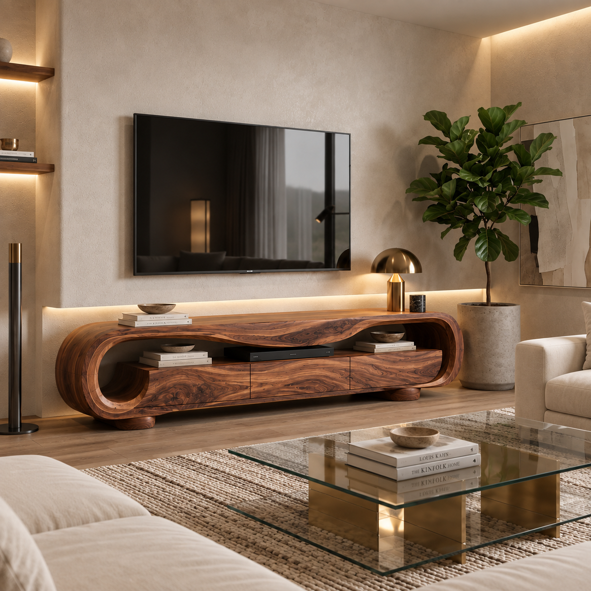 Arlen Sculptural Solid Wood TV Stand - Design 128 - main view