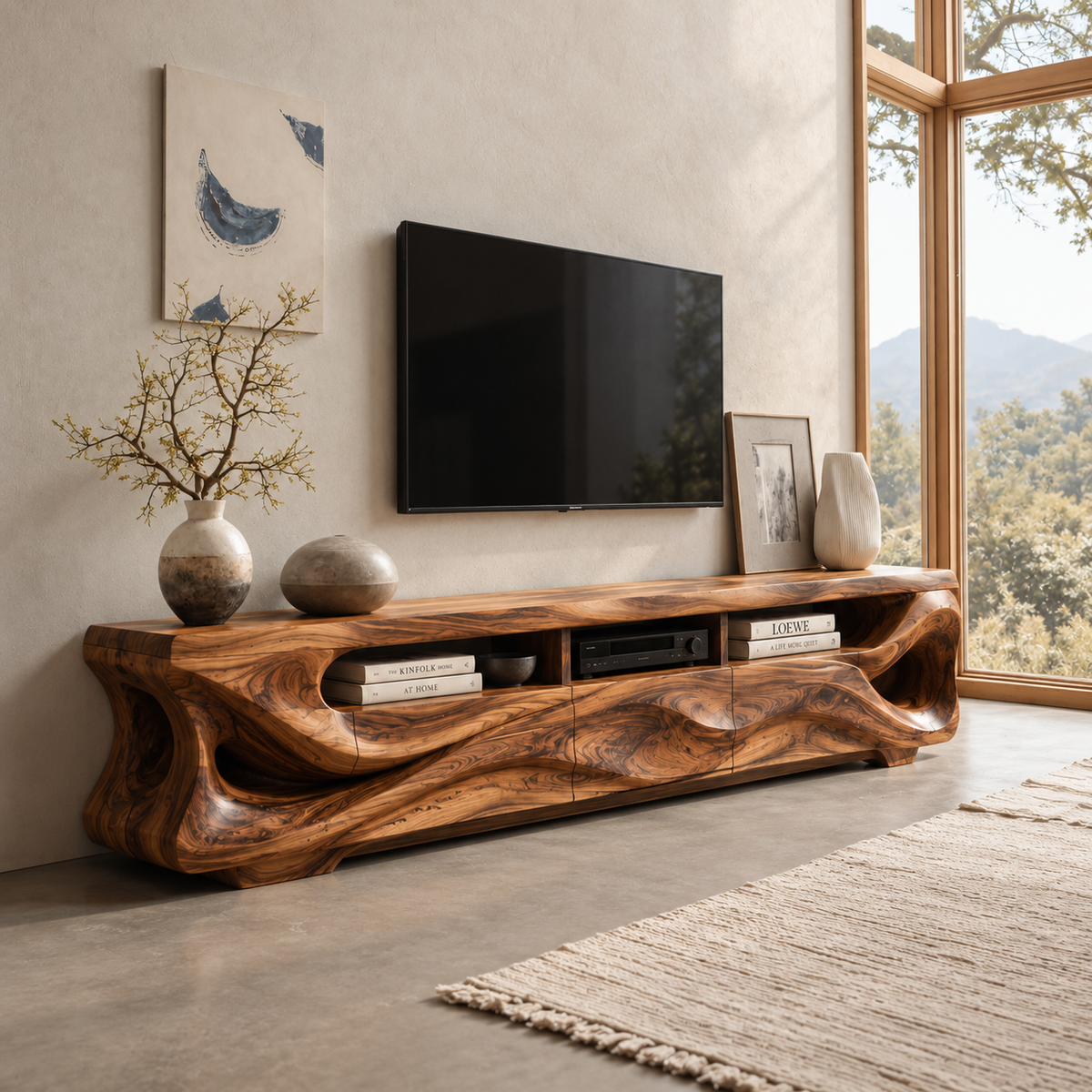 Tavian Sculptural Solid Wood TV Stand - Design 131 - main view
