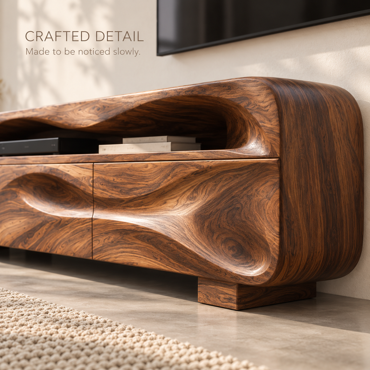 Sable Sculptural Solid Wood TV Stand - Design 132 - product detail and styling view 5