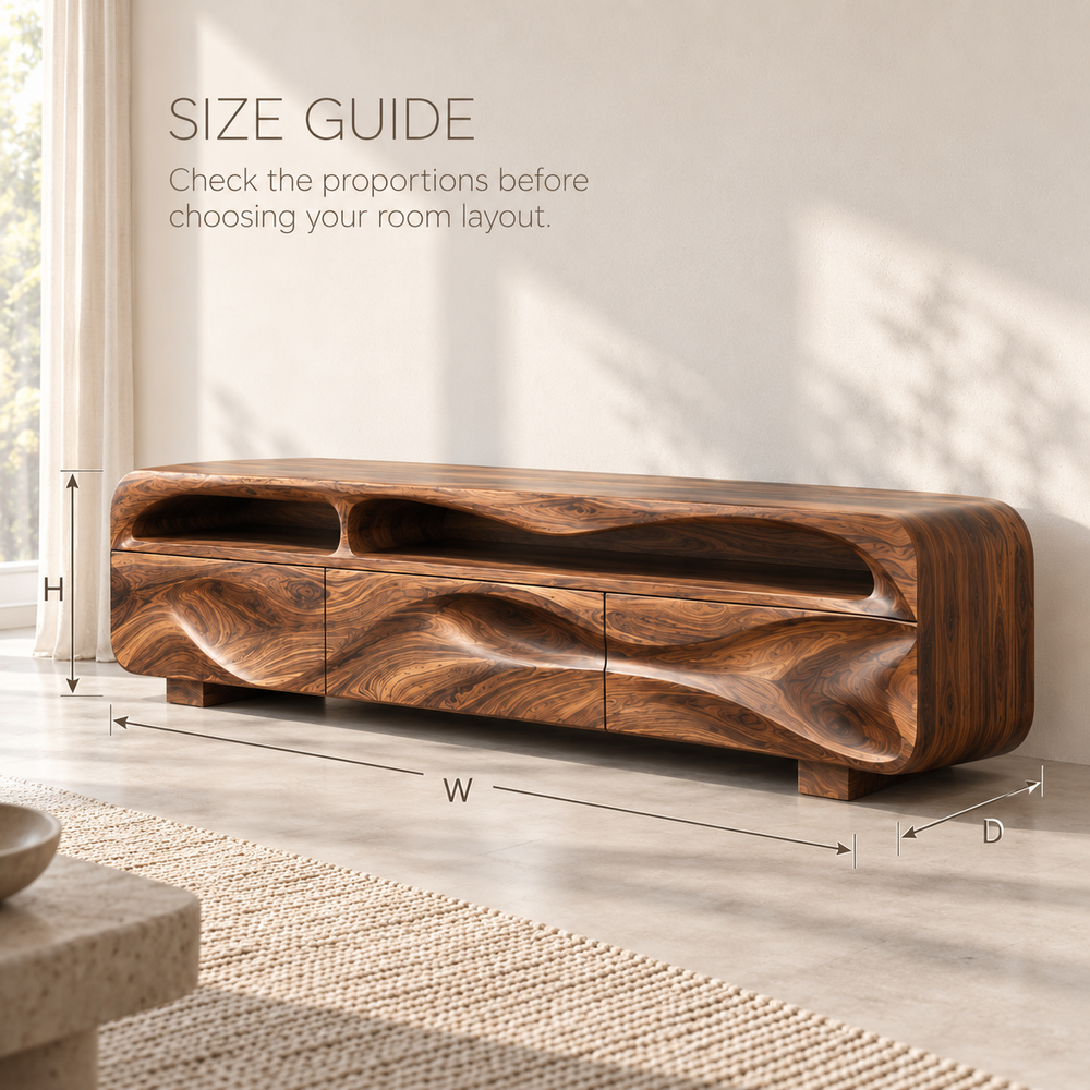 Sable Sculptural Solid Wood TV Stand - Design 132 - product detail and styling view 7