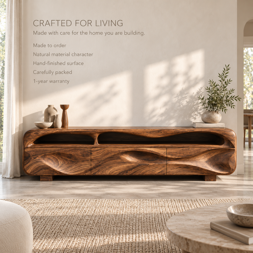 Sable Sculptural Solid Wood TV Stand - Design 132 - product detail and styling view 8